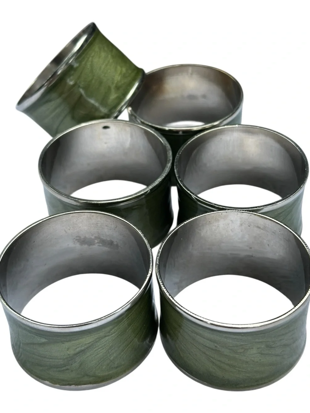 Bodrum Green Enamel Napkin Rings Set of 6